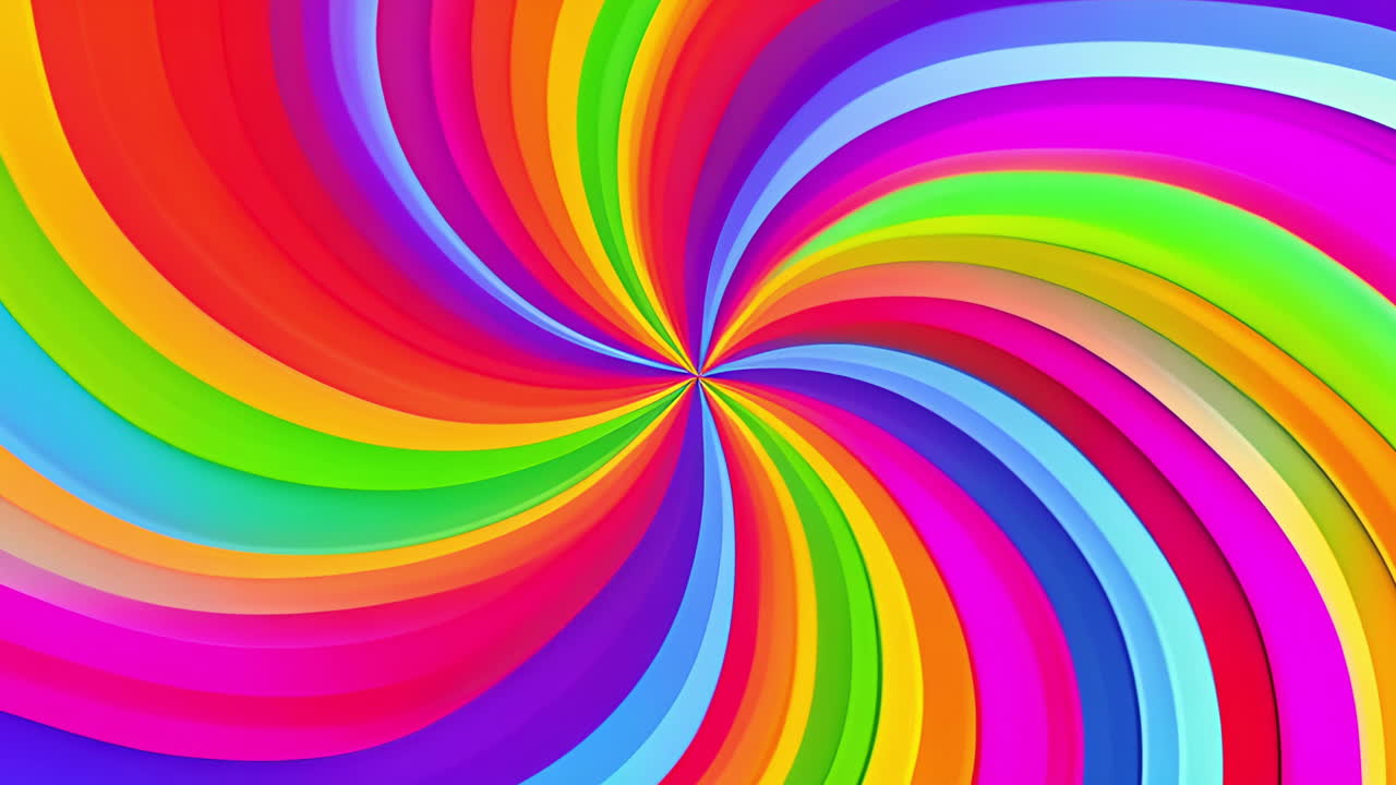 animación de patrón de arco iris giratorio colorido con tonos vibrantes que convergen en el centro