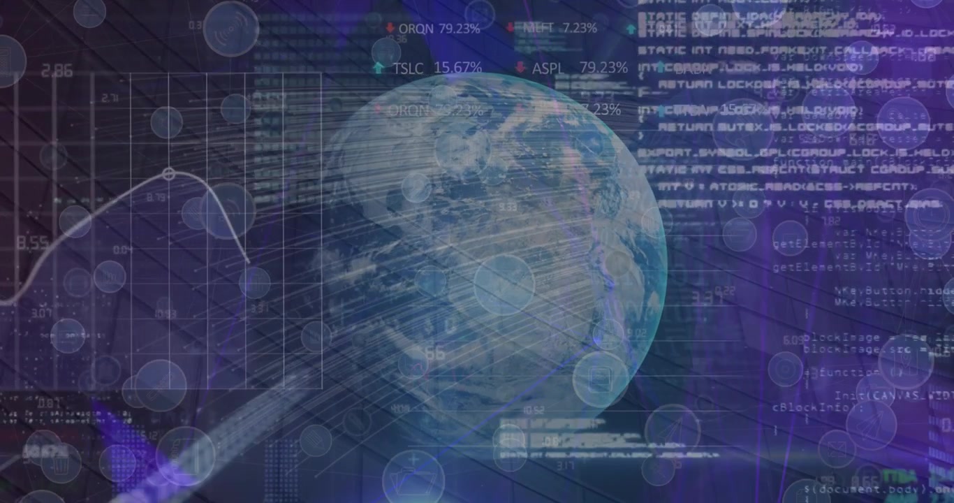 Animation of network of connections with icons over globe