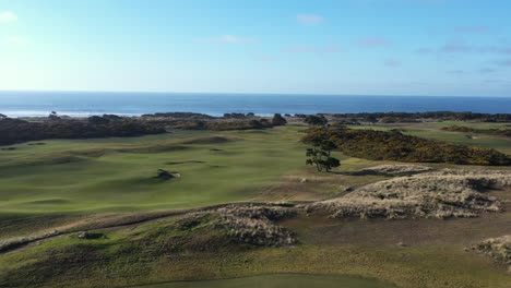 drone flyover low to ground at bandon dunes golf resort at the oregon coast