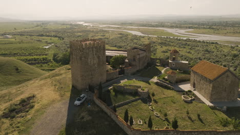 medieval samtsevrisi stone castle ruins in georgia in summer sunlight