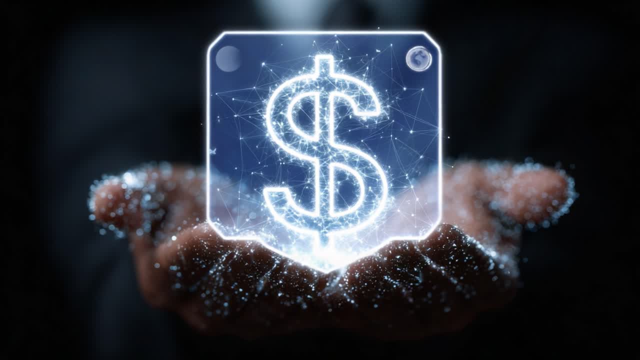 Illuminated Dollar Sign and Financial Symbol in a Dark Setting: A Representation of Wealth and Currency in a Modern Financial Context