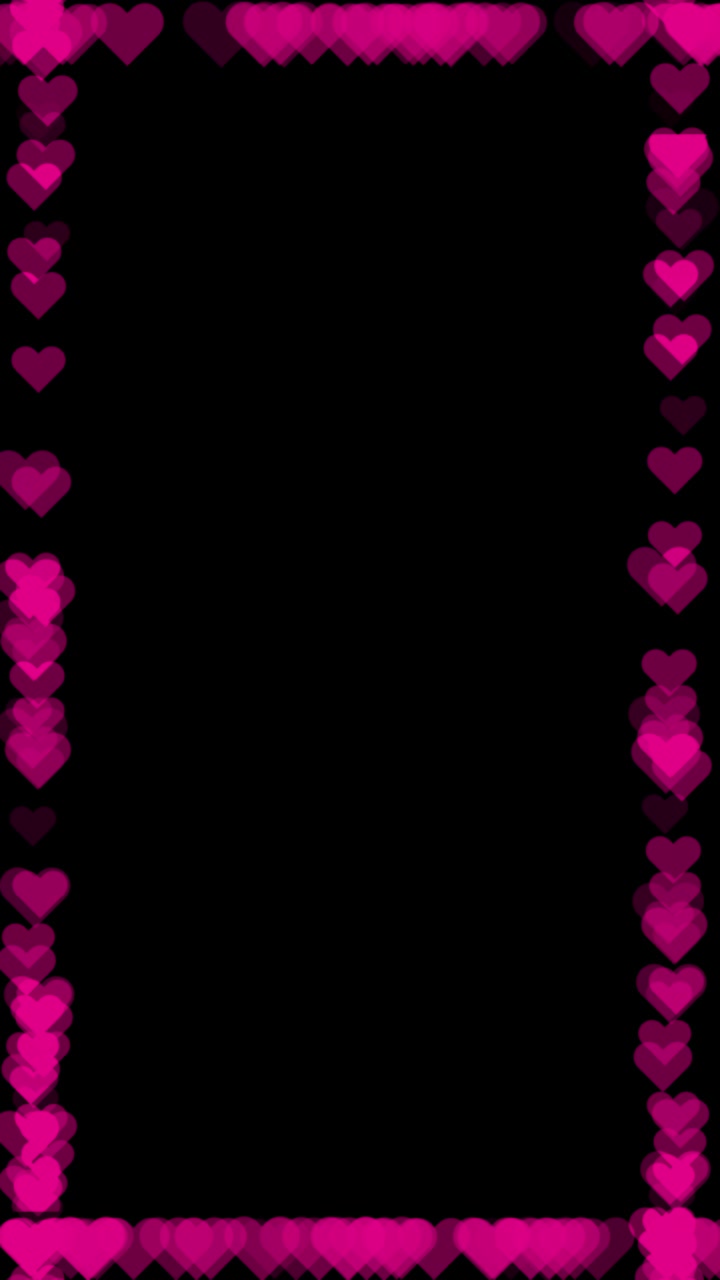 Cornice animata con bordo di cuori rosa su sfondo nero