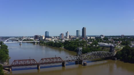 aerial view of little rock, ak skyline and rock island bridge in the foreground and the broadway bridge in the distance