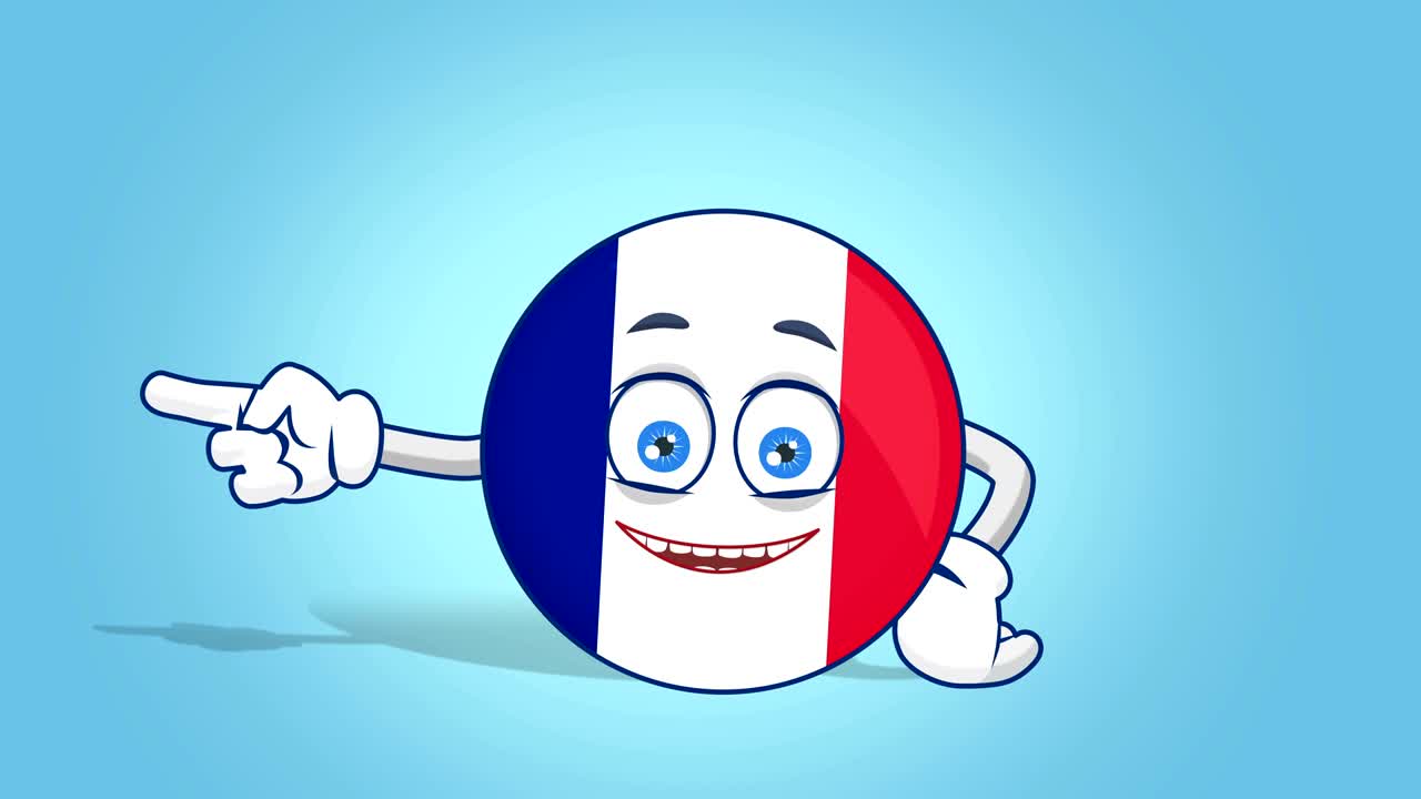 Icona cartone animato Bandiera Francia Puntatore sinistro con animazione facciale e Alpha Matte