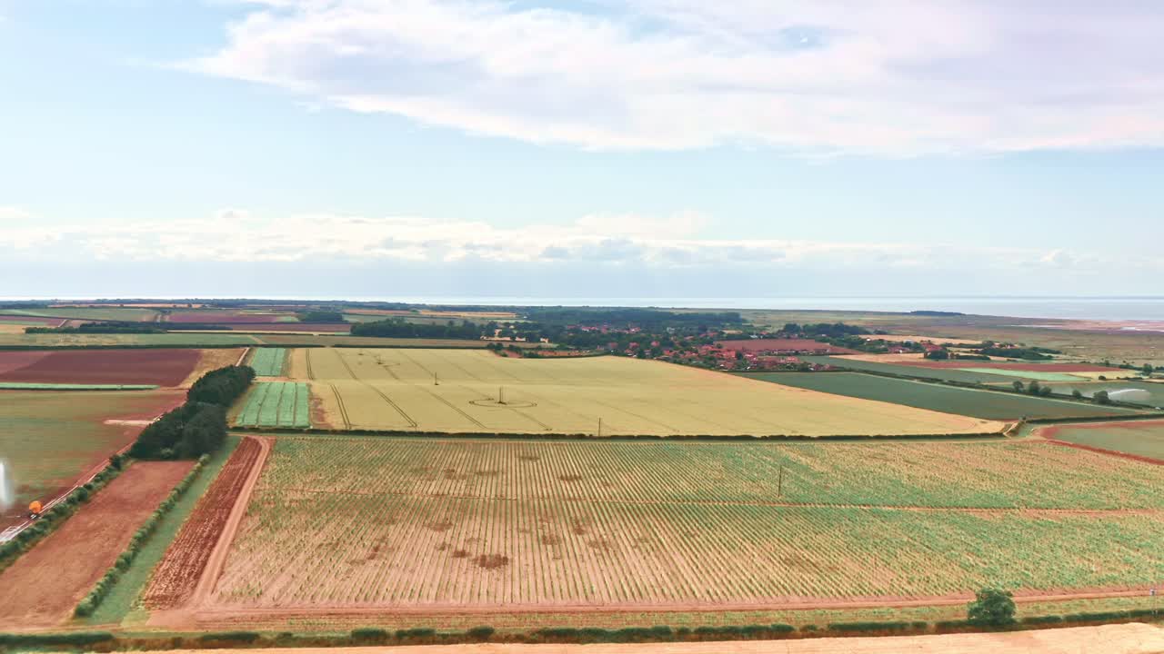 Norfolk Farm Fields Aerial Drone fly over wheat fields