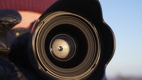 close up of a camera lens and aperature.