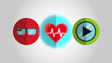 realidad virtual, salud y iconos de los medios
