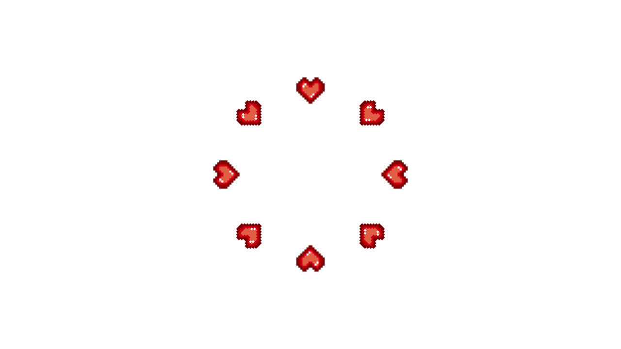 Overlay animado e transparente de círculo giratório com mini coração em Pixel Art a 30 fps (4)