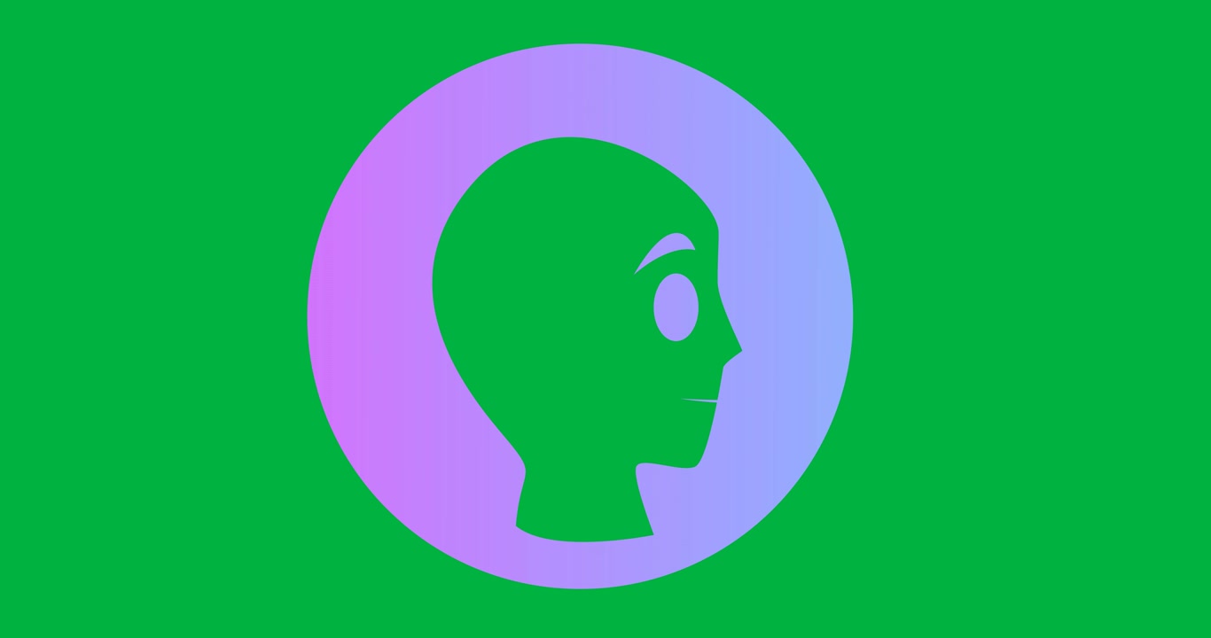Animazione di un bot AI blu e rosa che chatta su sfondo trasparente.