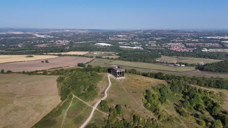 drone aerial view of penshaw monument in sunderland overlooking surrounding wearside landscape