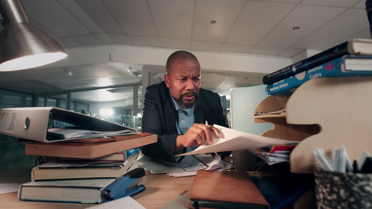 Stress, business man and time management in office