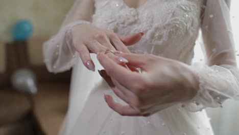 elegant blonde bride wear beautiful engagement ring. woman at wedding morning