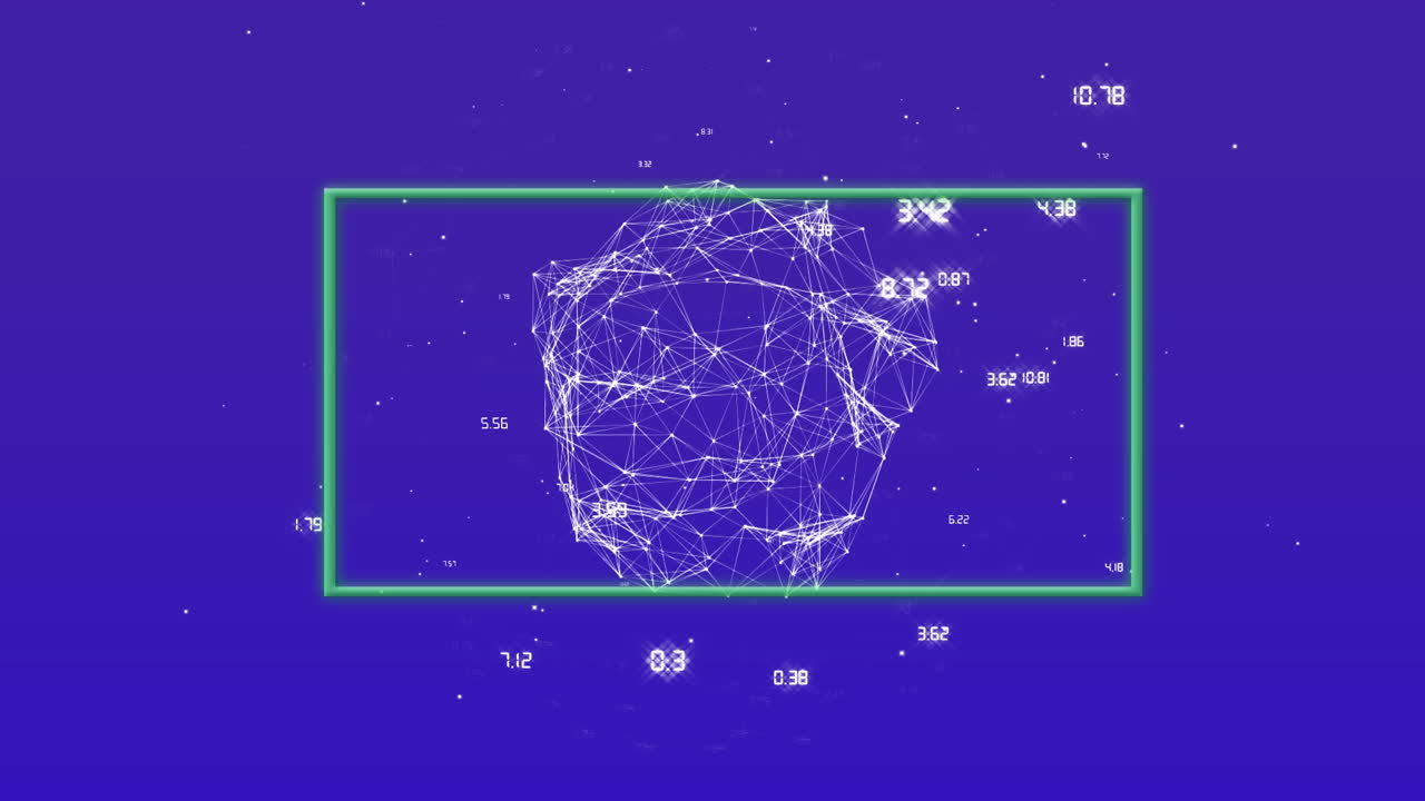 animación de la red de conexiones sobre el globo y el marco verde