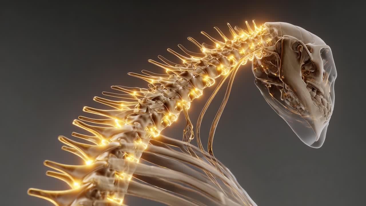 A Detailed Visualization of the Complex Structure of a Spine, Highlighting Neural Pathways and Vertebrae in an Incredible Rendered Art Style