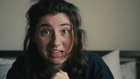 a young person's emotional journey: from distress to reflection, captured in two frames of intimate expression and connectivity in a personal moment.