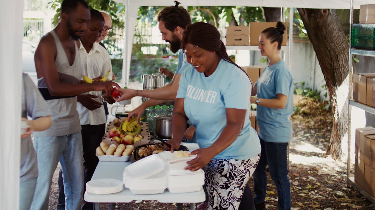 Multiethnic Volunteers At A Food Bank