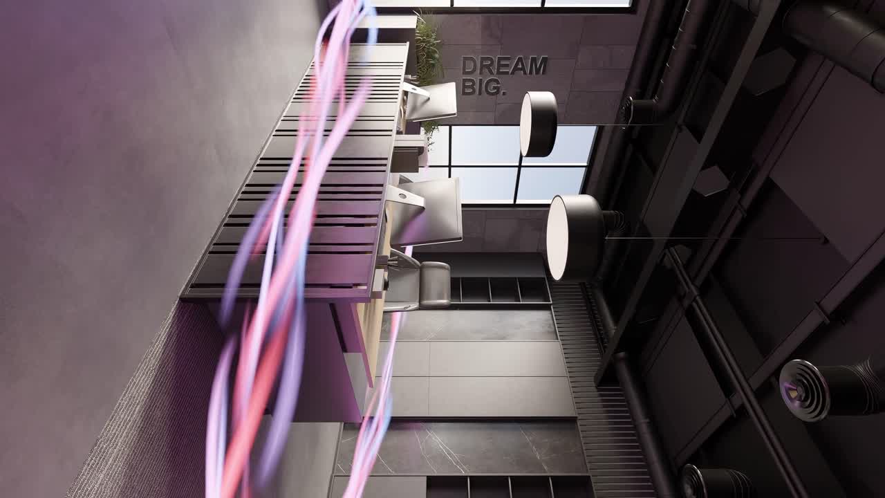 에너지 흐름과 함께 빈 사무실 공동 작업 공간 회의실의 수직