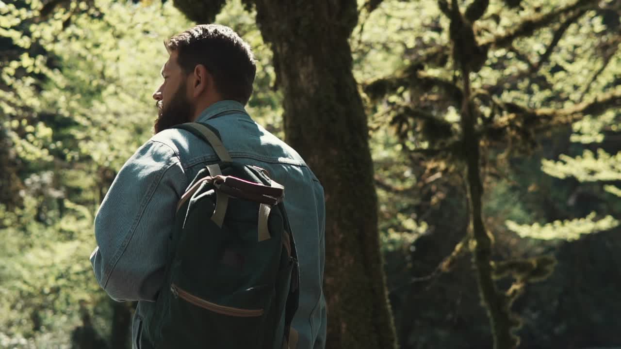 hombre caminando en un bosque