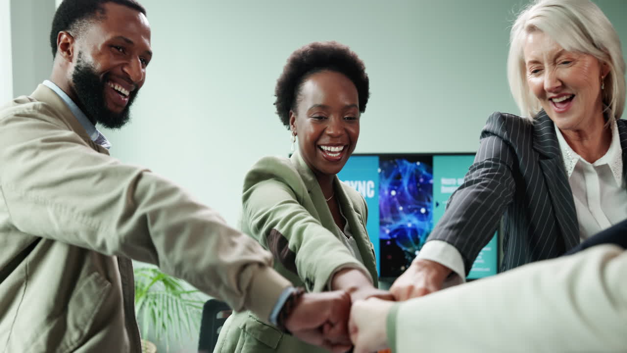 A diverse business team celebrating a success