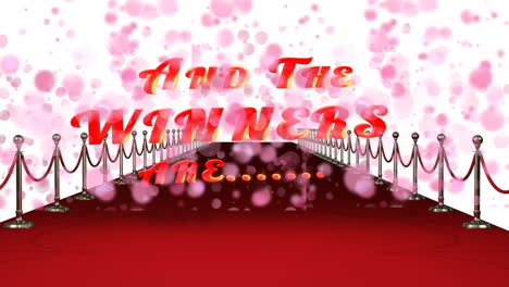 animation of pink dots floating over and the winner is text and red carpet