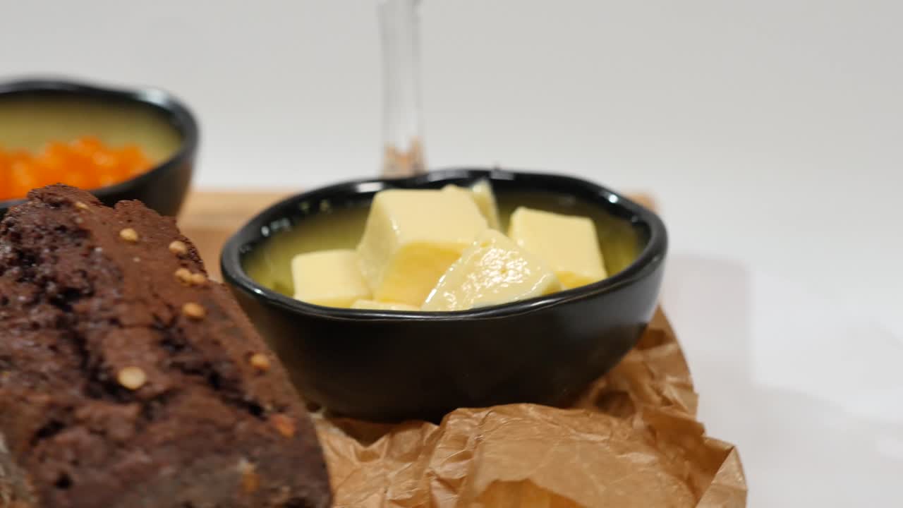 Chocolate Brownie, Butter, and Caviar Appetizer