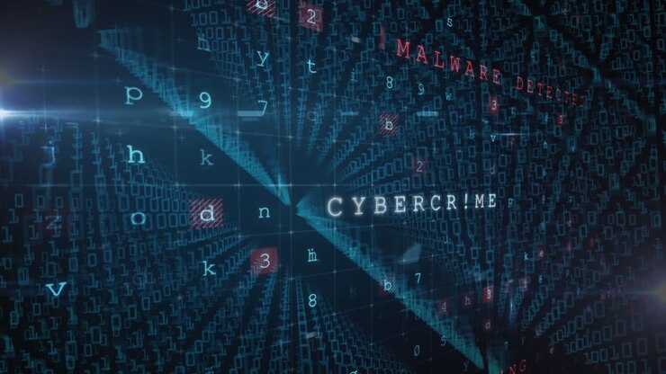 Animation of cybercrime warning text changing and binary coding