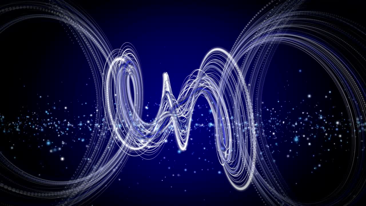 Futuristic animation with stripe object and glittering particles in slow motion, 4096x2304 loop 4K