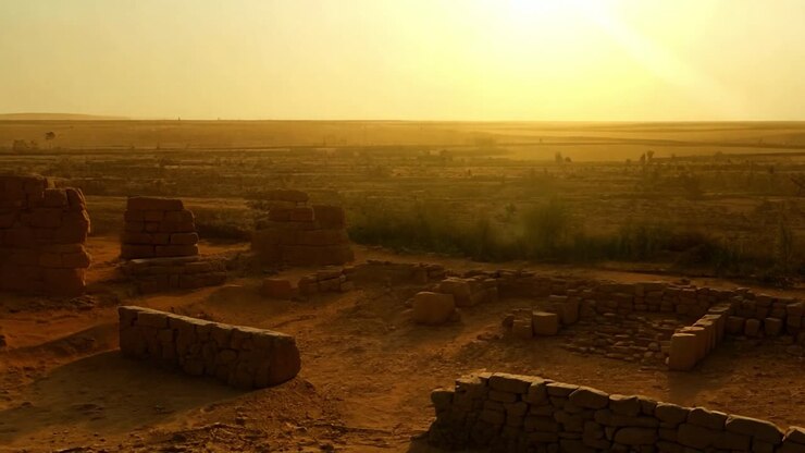 Ancient Ruins in the Desert at Sunset