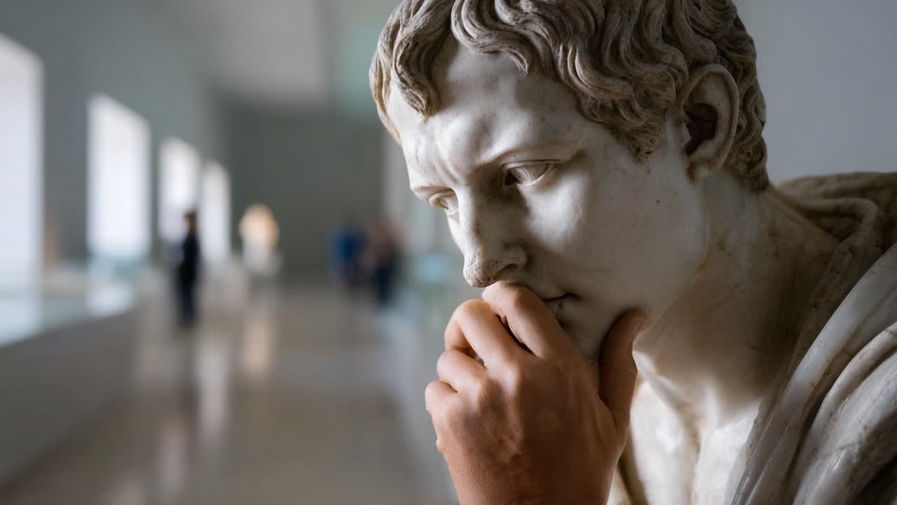 Una Scultura Pensierosa: Catturando l'Essenza della Contemplazione in un'Opera di Marmo Squisita, Evocando Emozioni e Profonde Riflessioni nello Spettatore