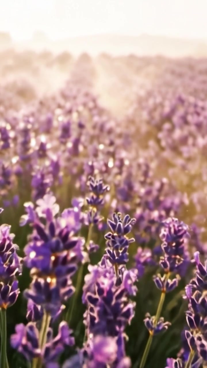 Un Sereno Campo di Lavanda Bagnato dalla Morbida Luce del Mattino, Catturando la Bellezza e la Tranquillità della Lavanda Fiorita della Natura in Piena Fioritura