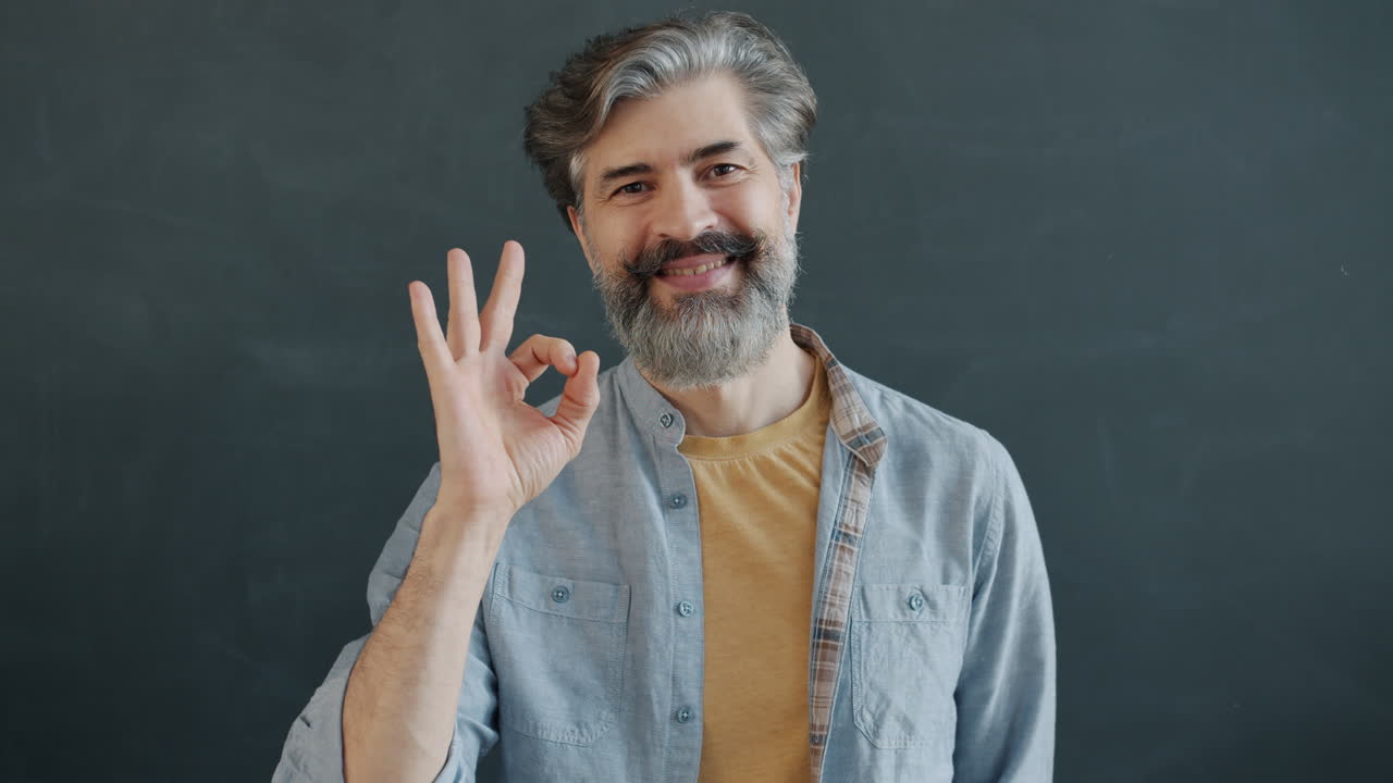 Portrait of a Smiling Man Making an Ok Sign