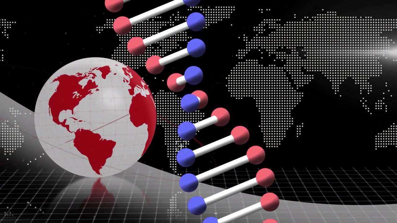 Animazione di filamento di DNA che ruota sul globo