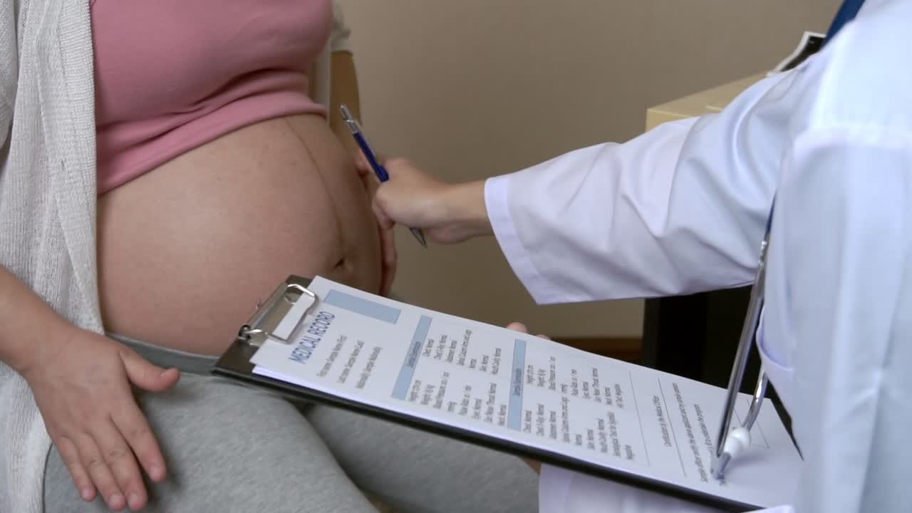 Mulher grávida e médica ginecologista do hospital