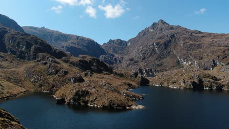 4k-aerial-drone-footage-over-the-5th-lagoon-of-Pichgacocha-from-Ambo,-Huanuco,-Peru-in-the-Andes-mountains