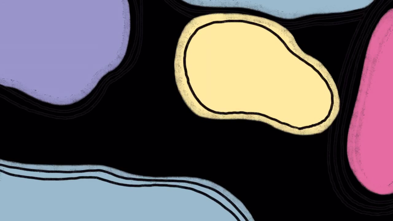 Colorful Animated Organic Shapes with Outlines on Black Background