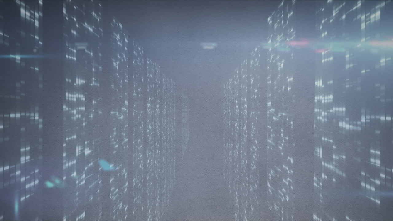 Animation of light trails and moving columns on black background