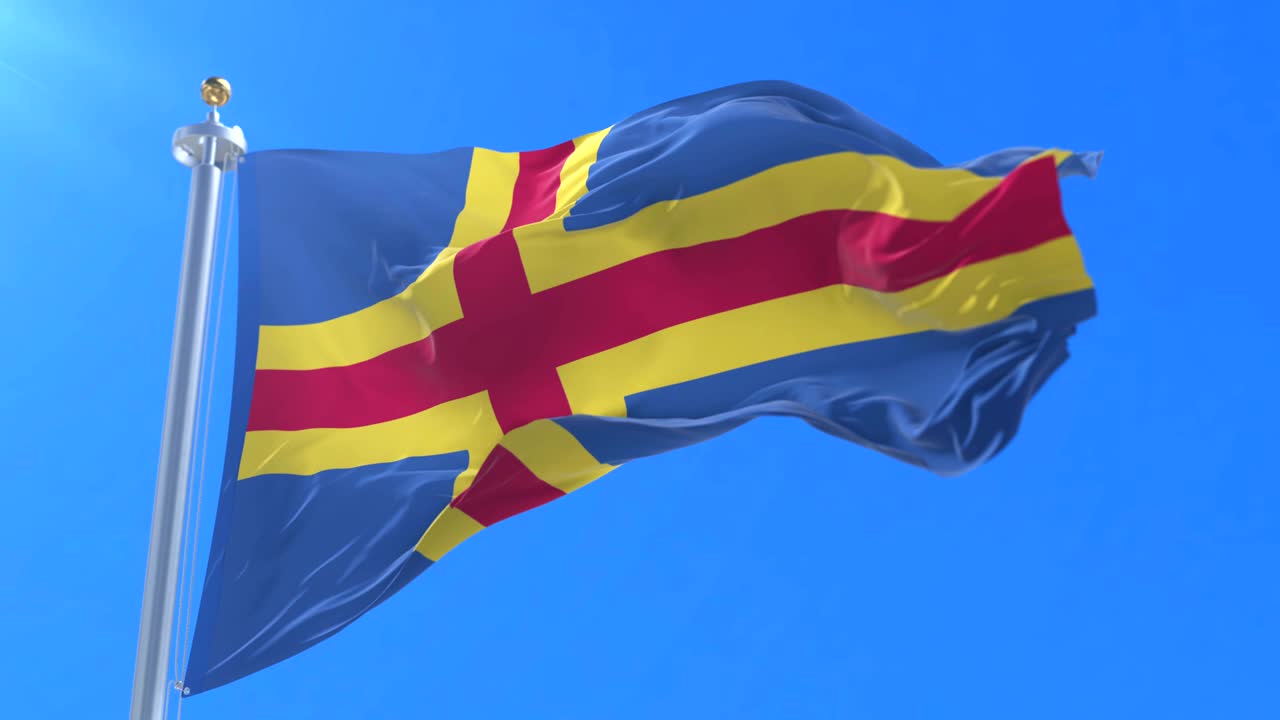 파란 하늘과 함께 느리게 바람에 흔들리는 앨랜드 섬의 발, 루프