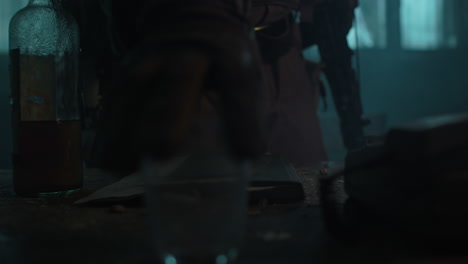 abandoned room scene with military personnel
