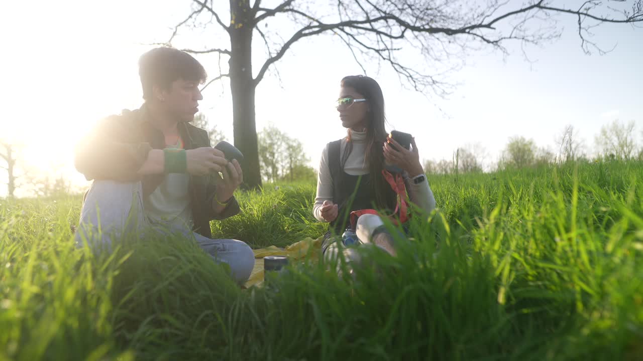 공원 에서 피크닉 을 즐기는 부부