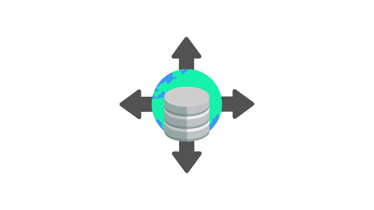 Animated Global Database Network Icon with Data Distribution