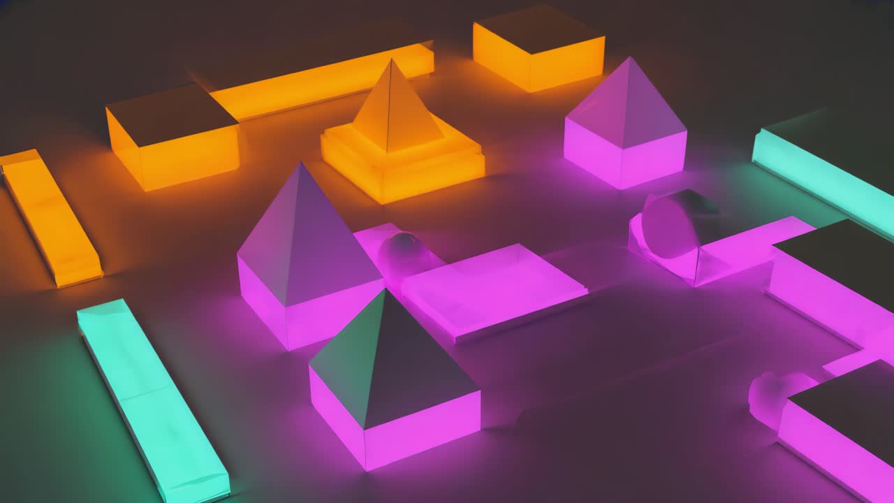 Abstract Luminous Geometric Shapes with Vibrant Lighting
