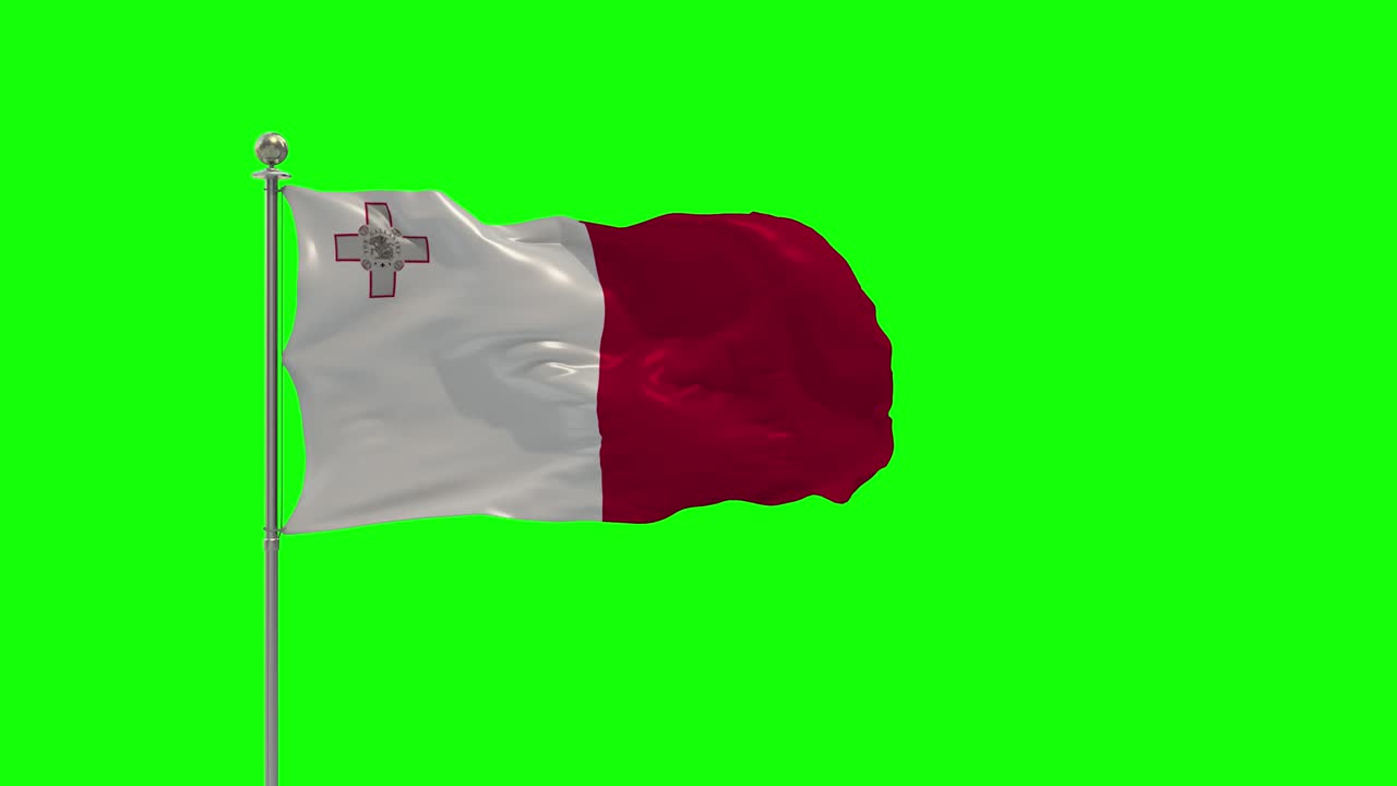 malta ilustración 3d de la bandera ondeando en un poste con llave de croma