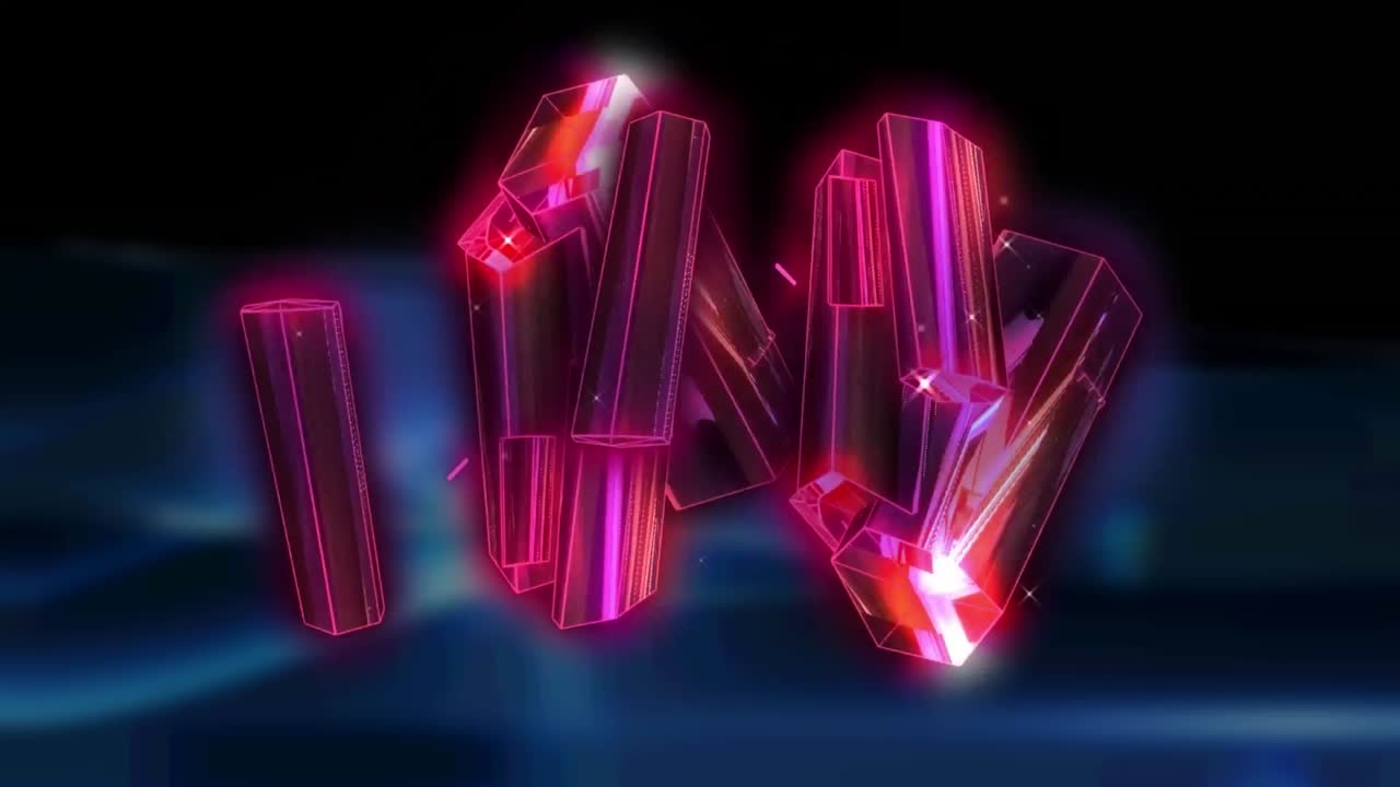 디지털 스크린 위에서 회전하는 반 ⁇ 이는 금속 블록의 애니메이션