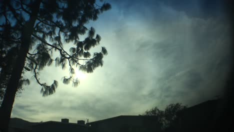 Dunkle-Dramatische-Wolken-Himmel-Bewegung-Hinter-Baumsilhouette-Im-Herbstmorgen-Natur-Zeitraffer