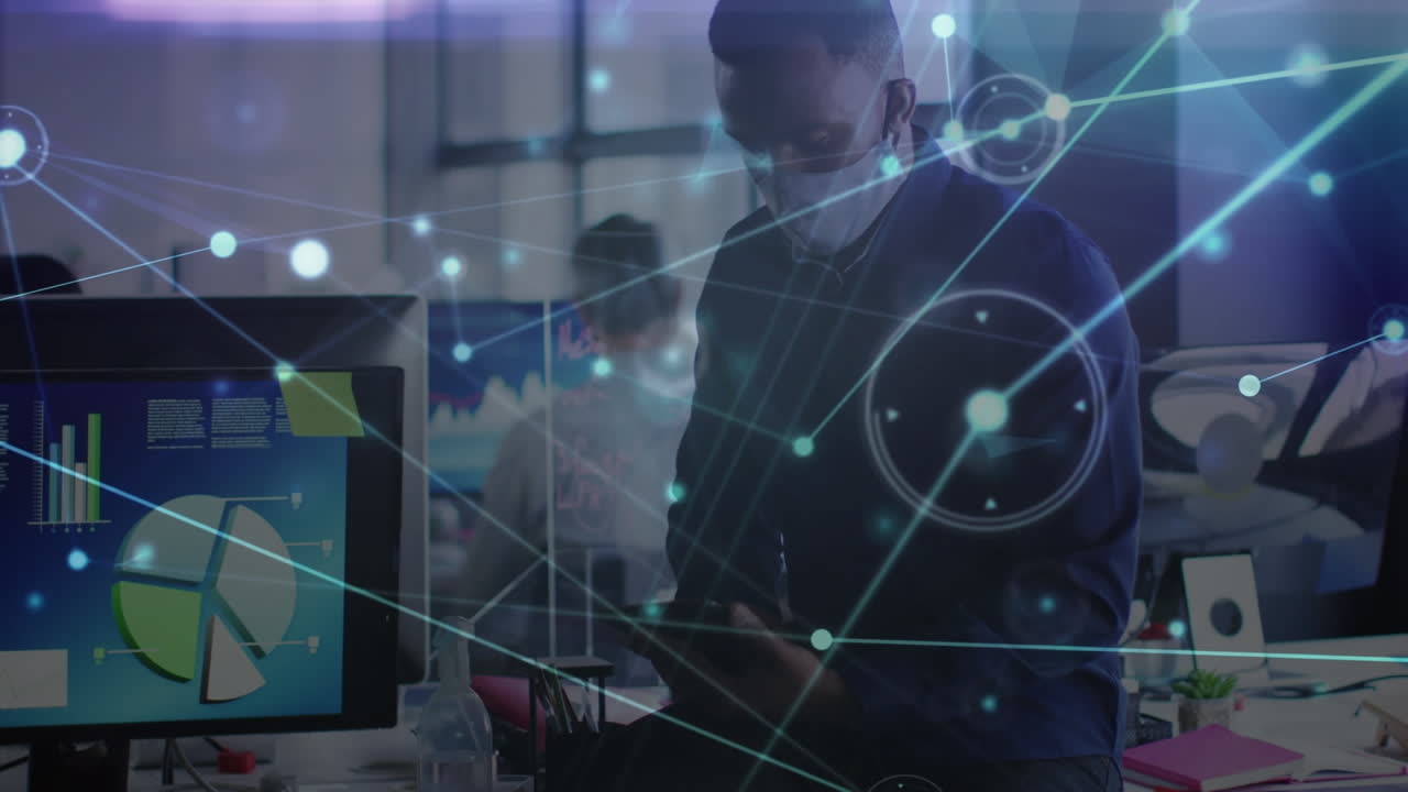 animación de la red de conexiones sobre el empresario afroamericano.