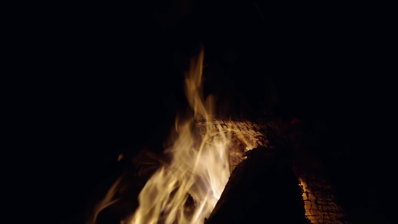 Close-up of Campfire Flames at Night