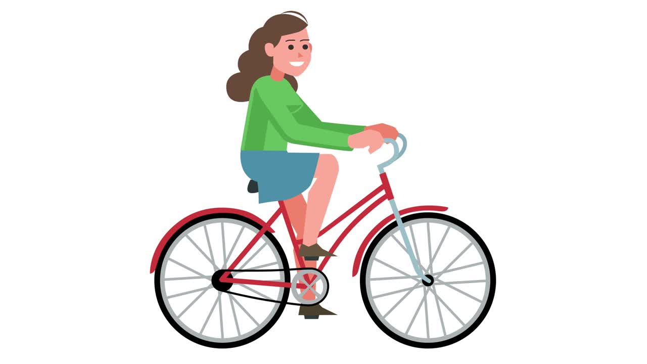 Cartoon Girl Character Bicycle Ride Loop Animation Isolated with Luma Matte for Alpha