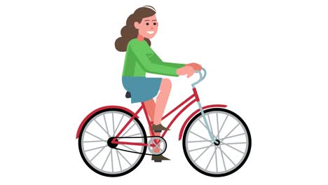 Cartoon Girl Character Bicycle Ride Loop Animation Isolated with Luma Matte for Alpha