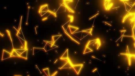 abstract plexus of floating glowing golden lines and dots on black background