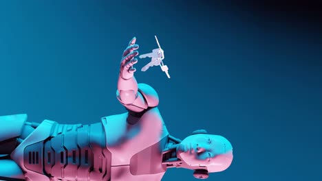 9:16-footage,-colorful-virtual-robotic-figure-holding-the-keys-to-life